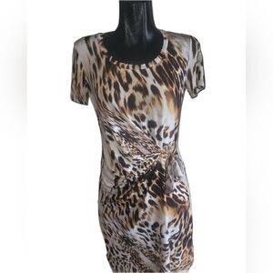Proportion Petite Animal Print Short Sleeve Midi Dress S